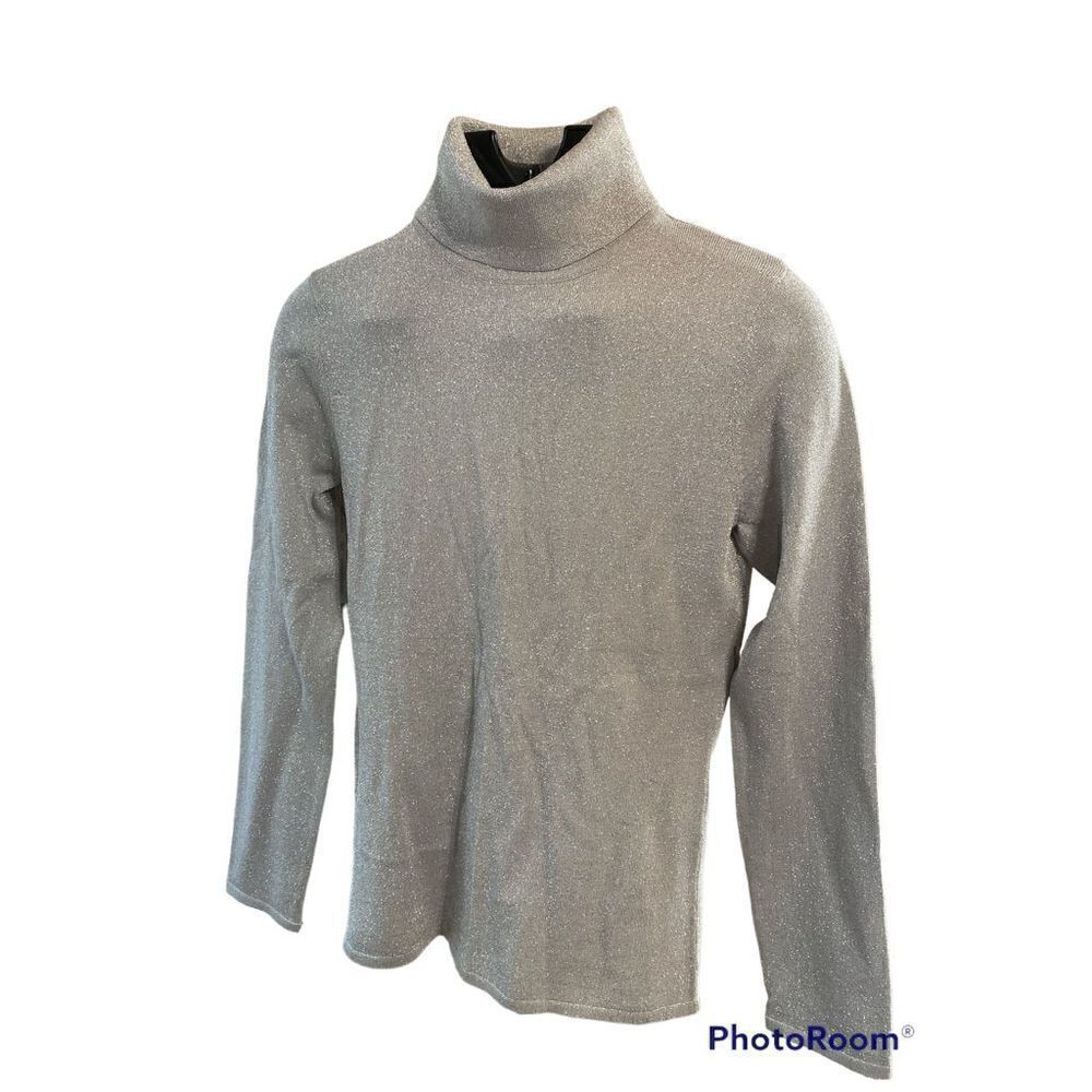 NWT Scott Taylor Stretchy Womens Medium Knit Gray Shimmer Turtleneck Top